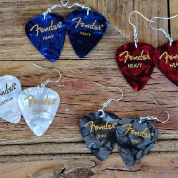 New Unique Colorful Handmade Guitar Pick Silver/Gold Drop Hook Earrings - Picture 2 of 16